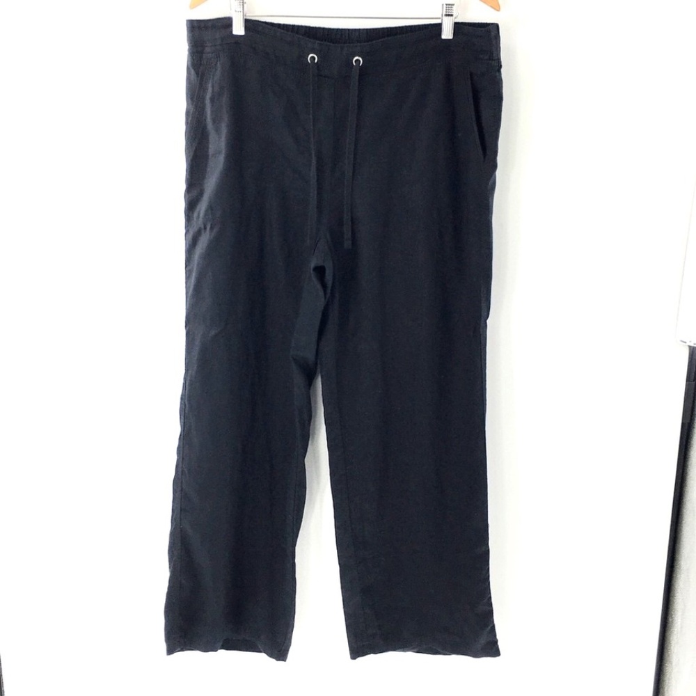 Marks & Spencer Women Linen Wide Leg Pant Black Drawstring Pockets Uk 18 US 14